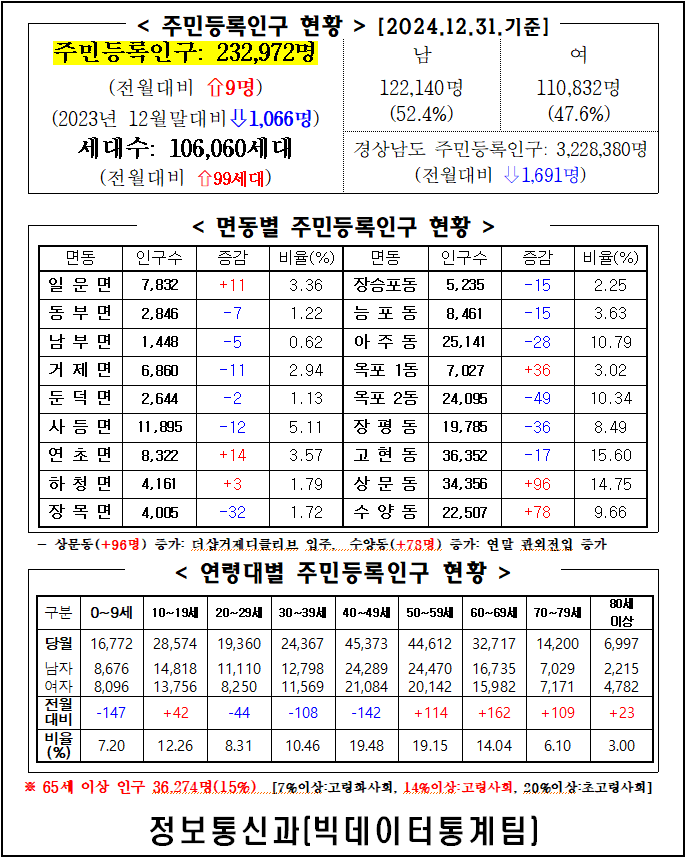 2024년 12월 주민등록인구통계(보고서, 인구이동보고서 포함) 이미지(1)